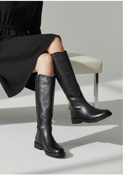 SV672 Hakiki Deri Arkadan Lastikli Siyah Kadın Çizme fırsatları