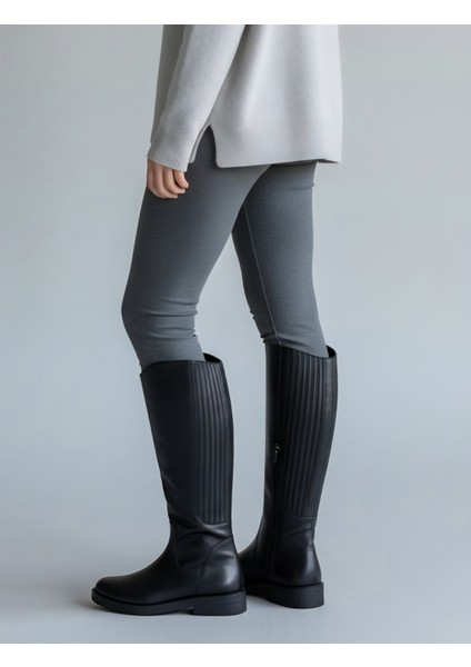 SV672 Hakiki Deri Arkadan Lastikli Siyah Kadın Çizme indirimleri