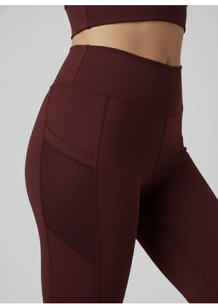 Kadın Fileli Cep Detay Karyoka Dikişli Bordo Renk Dalgıç Tayt fiyatları