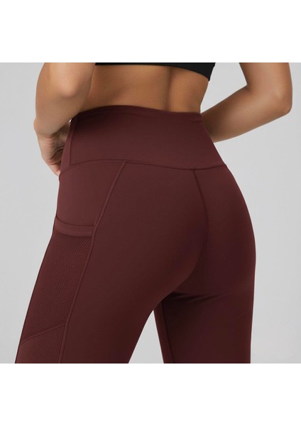 Kadın Fileli Cep Detay Karyoka Dikişli Bordo Renk Dalgıç Tayt modelleri
