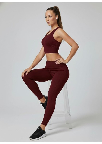 Kadın Fileli Cep Detay Karyoka Dikişli Bordo Renk Dalgıç Tayt fırsatları