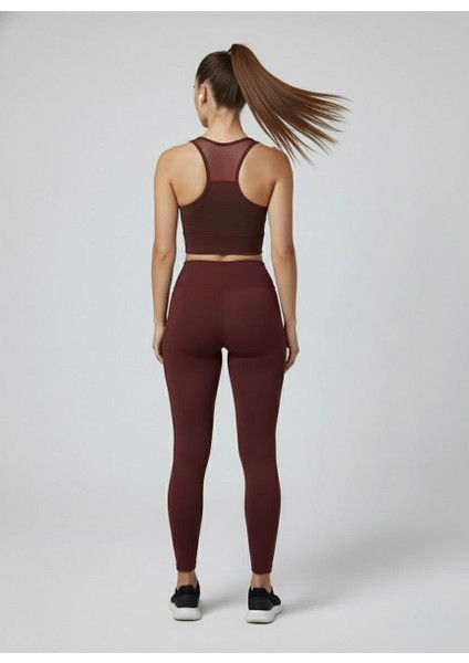 Kadın Fileli Cep Detay Karyoka Dikişli Bordo Renk Dalgıç Tayt indirimleri