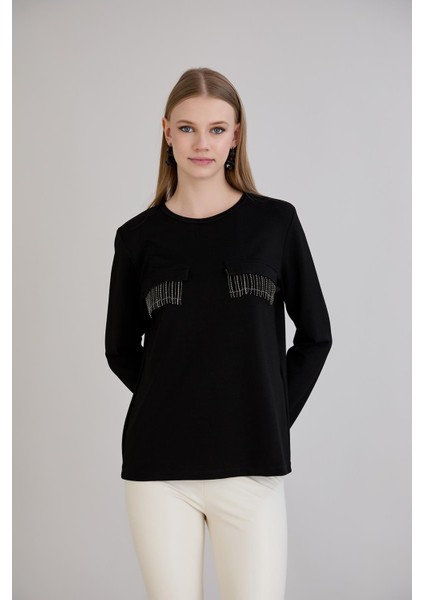 Cebi Taşlı Bisiklet Yaka Modal Penye Siyah fiyatları