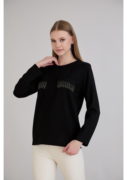 Cebi Taşlı Bisiklet Yaka Modal Penye Siyah modelleri