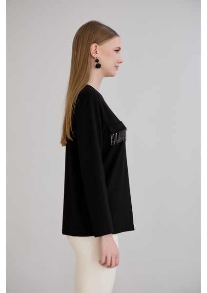 Cebi Taşlı Bisiklet Yaka Modal Penye Siyah fırsatları