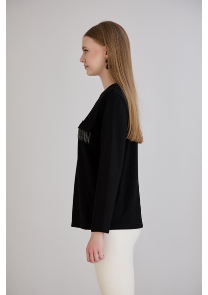 Cebi Taşlı Bisiklet Yaka Modal Penye Siyah indirimleri