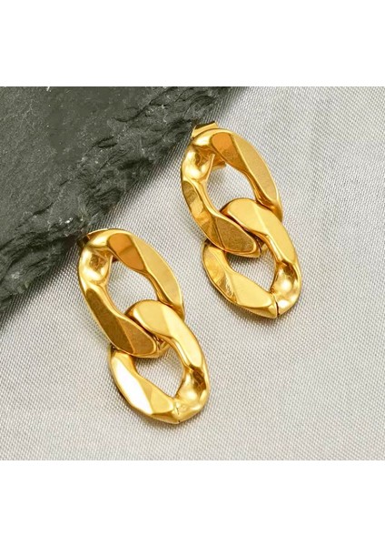 Altın Renk Gurmet Model Çivi Kilitli Sallantılı Küpe