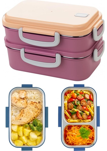 Titiz Aura 2 Katlı Çelik Bölmeli Beslenme Kutusu 850 ml (450+400) modelleri