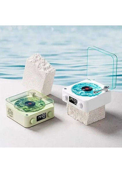 Waves Nostalji Plak Çalar Bluetooth Subwoofer 3D Ses Dalgası Retro Müzik Plak Çalar