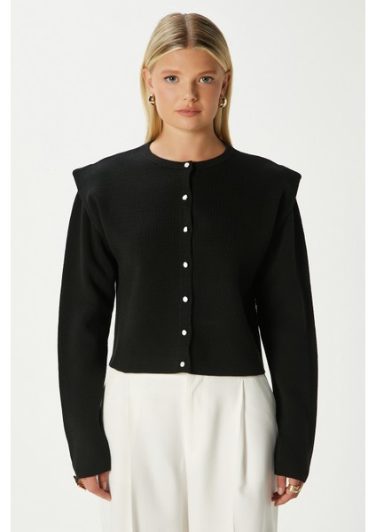 Kadın Diana Siyah Omuz Detaylı Triko Hırka