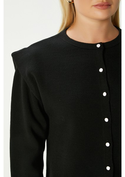 Kadın Diana Siyah Omuz Detaylı Triko Hırka modelleri