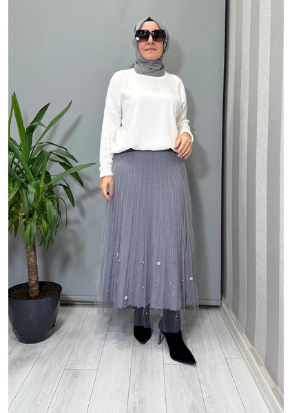 Tül Detaylı Etek Gri 26KGSETK5343 fiyatları