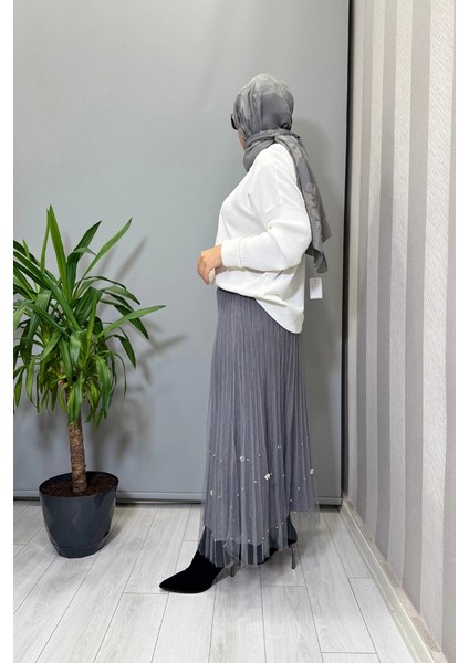 Tül Detaylı Etek Gri 26KGSETK5343 fırsatları