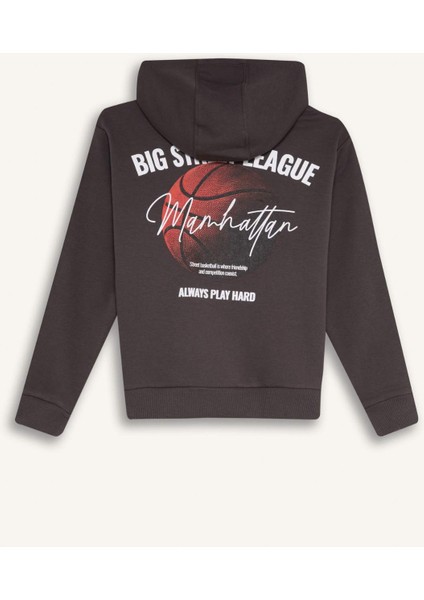 Erkek Çocuk 2'li Takım Kapüşonlu Baskılı Sweatshirt Beli Lastikli Eşofman Altı