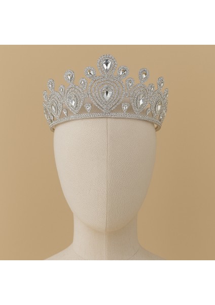 Lüks Damla Taşlı Kristal Gelin Tacı – Özel Gün Kraliçe Modeli