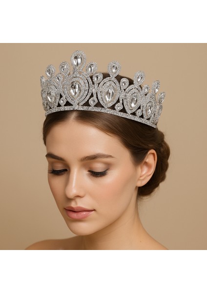 Lüks Damla Taşlı Kristal Gelin Tacı – Özel Gün Kraliçe Modeli fiyatları