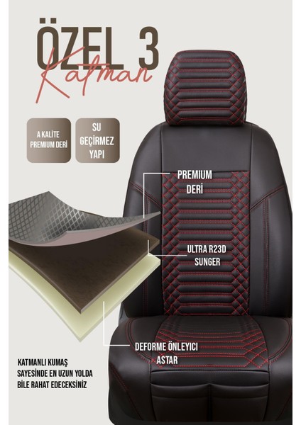 Opel Vectra C Uyumlu Deri Oto Koltuk Kılıfı 5 Li Tam Set Revo Siyah-Kırmızı fırsatları