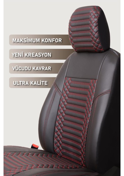 Opel Vectra C Uyumlu Deri Oto Koltuk Kılıfı 5 Li Tam Set Revo Siyah-Kırmızı indirimleri