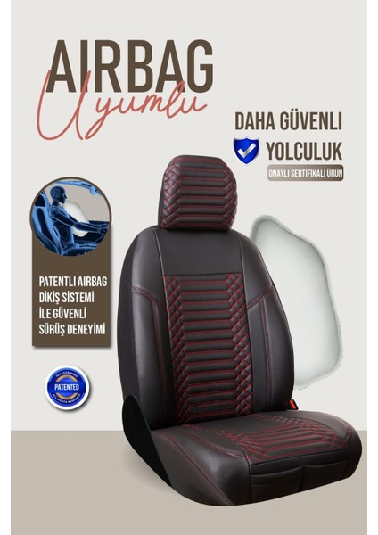 Opel Vectra C Uyumlu Deri Oto Koltuk Kılıfı 5 Li Tam Set Revo Siyah-Kırmızı