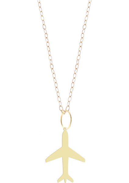 14 Ayar Altın Plakalı Uçak Figürlü Sevgililer Günü Hediyesine Özel Altın KOLYE-828