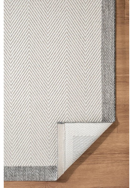 Zeen ZE001W Sisal Gri Beyaz Kolay Temizlenebilir Makinede Yıkanabilir Mutfak Halısı Pamuk Taban