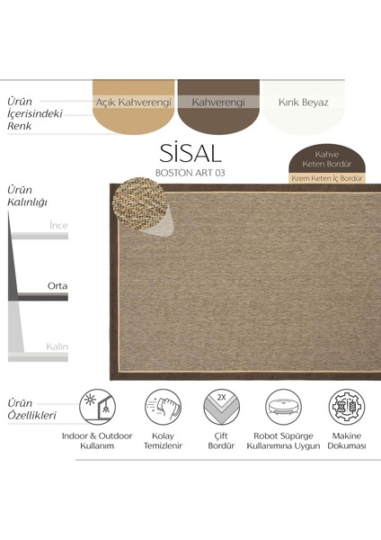 Boston Art 03 Balkon Halısı Hasır Doku Mutfak Halısı Çift Bordürlü Ithal Sisal Halı Yolluk fiyatları