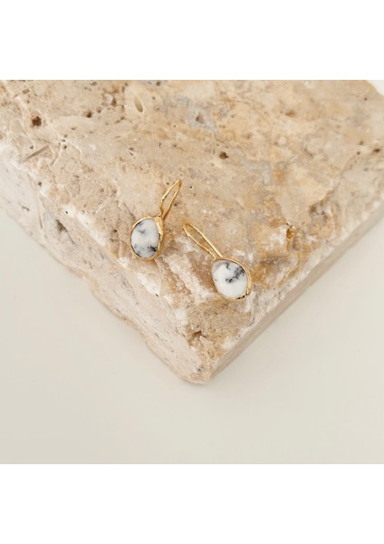 Dendritik Akik Damla Doğal Taş Küpe Beyaz fiyatları