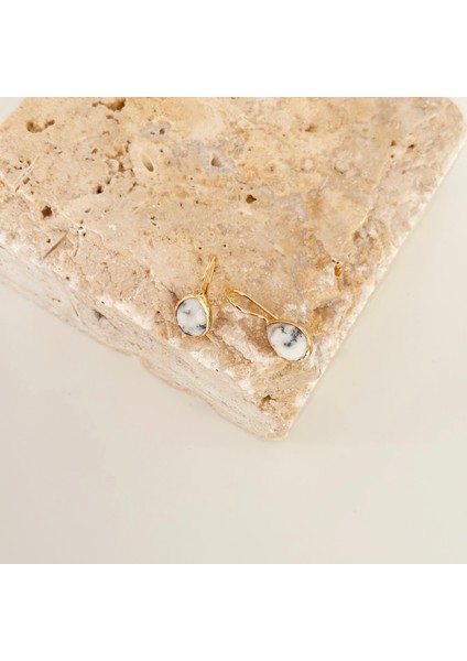 Dendritik Akik Damla Doğal Taş Küpe Beyaz modelleri