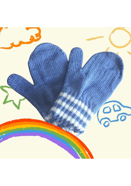 Parmaksız Erkek Bebe Eldiveni Mavi Örgü Eldiven 0-3 Yaş