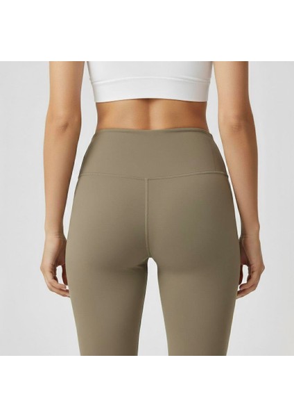 Kadın Yanı Dikişsiz Yüksek Bel Haki Renk Basic Tayt modelleri