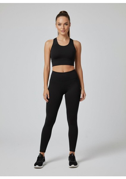 Kadın Fileli Cep Detay Karyoka Dikişli Siyah Renk Dalgıç Tayt