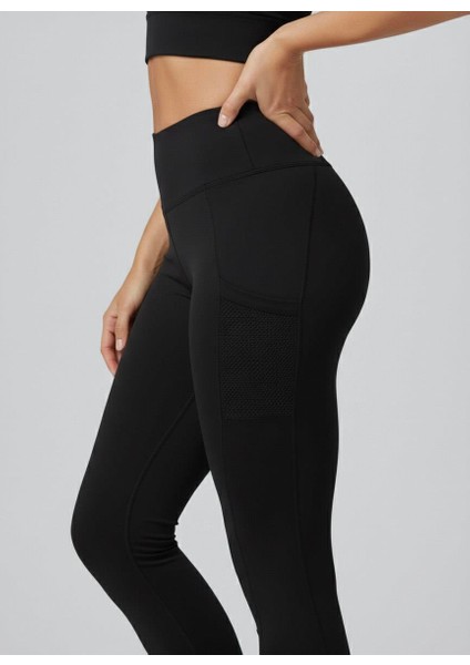 Kadın Fileli Cep Detay Karyoka Dikişli Siyah Renk Dalgıç Tayt