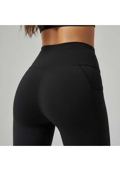 Kadın Fileli Cep Detay Karyoka Dikişli Siyah Renk Dalgıç Tayt