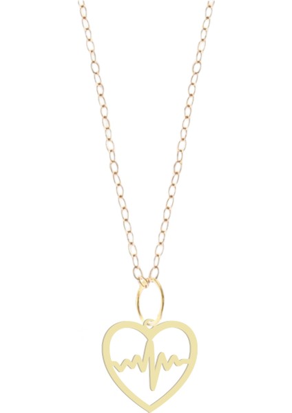 14 Ayar Altın Plakalı Kalp Atışı Figürlü Özel Günler Için Hediyelik Altın KOLYE-818