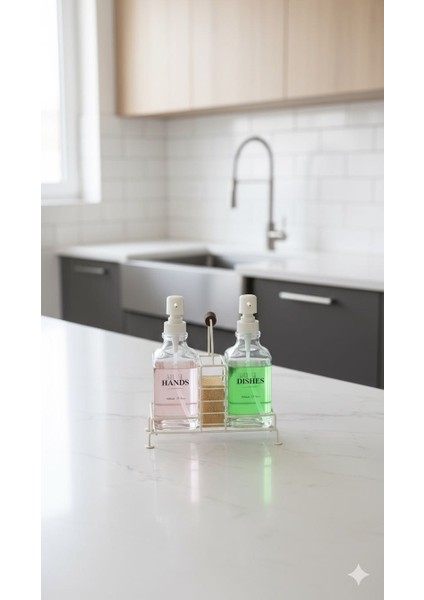 Modern Cam Ikili Sivi Sabunluk & Deterjanlik SETI-500 ml Cam Sabunluk, Metal Stand'li fiyatları