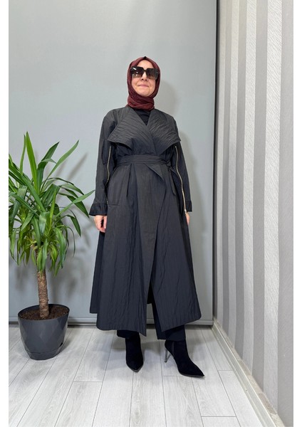 Fermuar Detaylı Trenç Siyah 26KGSPRD2684