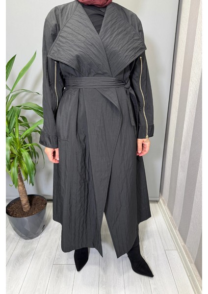 Fermuar Detaylı Trenç Siyah 26KGSPRD2684 fırsatları