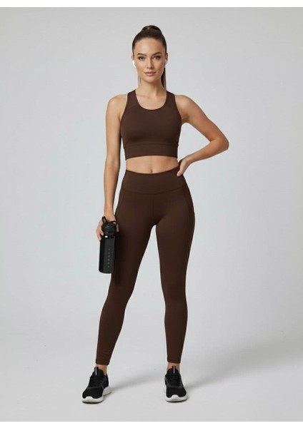 Kadın Fileli Cep Detay Karyoka Dikişli Kahverengi Dalgıç Tayt