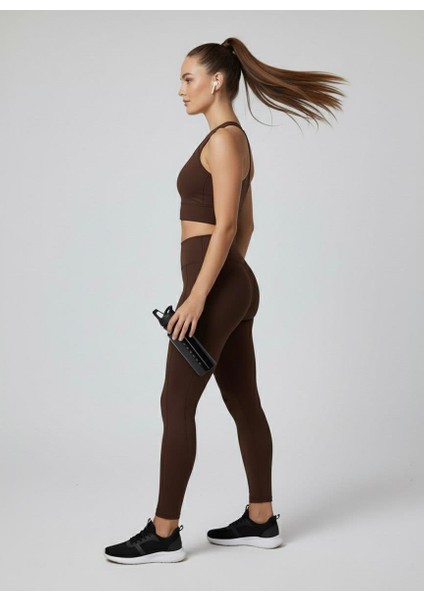 Kadın Fileli Cep Detay Karyoka Dikişli Kahverengi Dalgıç Tayt indirimleri