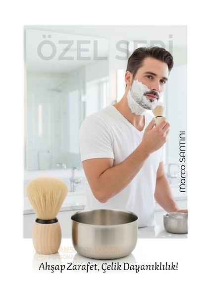 Klasik Tıraş Seti – Ahşap Saplı Fırça & 304 Paslanmaz Çelik Tıraş Tası