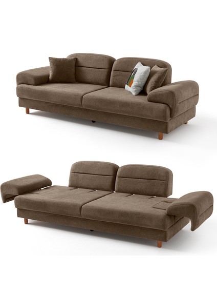 Lizbon Yataklı Sandıklı Koltuk Takımı 3+1 Kahverengi