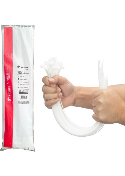 Plastik Cırt Kelepçe Kablo Bağı 7,5×550 Beyaz 100LÜ Paket