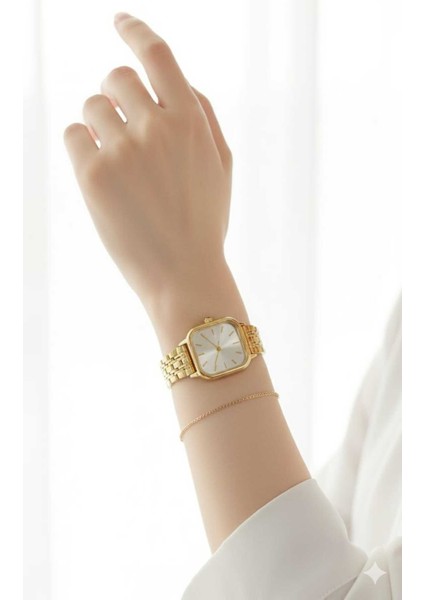 Premium Retro Minimal Kare Kadran Kadın Kol Saati
