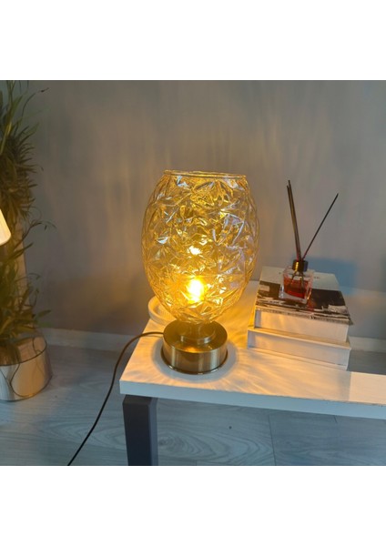 Veltro Cam Bal Rengi Y Piramit Masa Lambası Dekoratif Masaüstü Aydınlatma Hol Abajur Başucu Lamba indirimleri