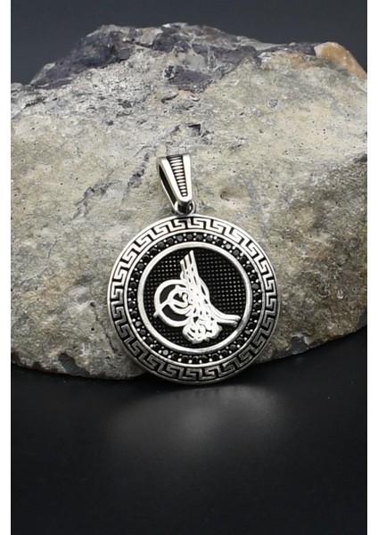 Kolye Ucu Osmanlı Tuğralı Grek Desenli 925 Ayar Gümüş 902410