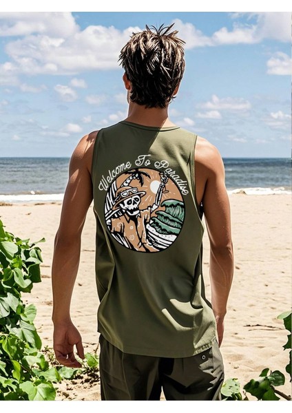 Paradise Baskılı Rahat ve Şık Tasarıma Sahip Kolsuz Erkek T-Shirtü