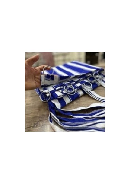 Mavi Beyaz Su Geçirmez Halkalı Bağcıklı Balkon Perdesi Branda