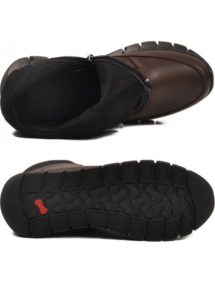 Kahve Hakiki Deri Içi Polarlı Kaymaz Fermuarlı Kadın Bot 3615 Z indirimleri