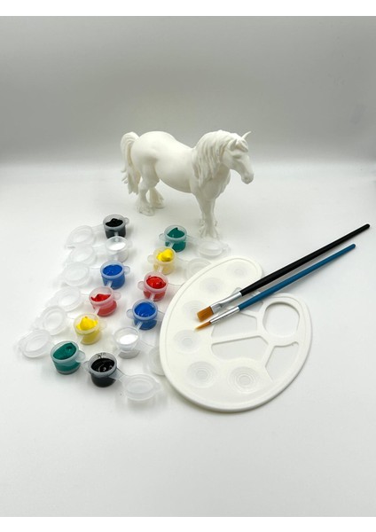 3D Boyanabilir Beyaz At Figürü Seti – 6 Renk (2’şer Adet), 2 Fırça ve Paletli Boyama Aktivite Seti fiyatları