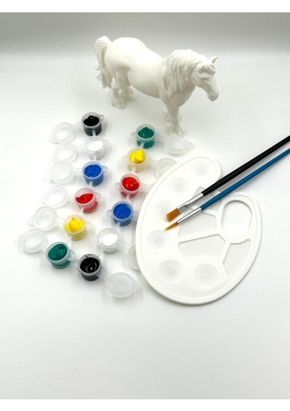 3D Boyanabilir Beyaz At Figürü Seti – 6 Renk (2’şer Adet), 2 Fırça ve Paletli Boyama Aktivite Seti modelleri